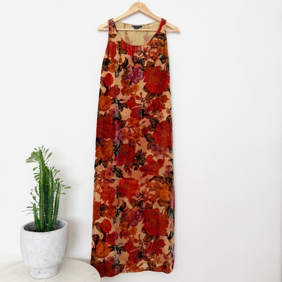 Citron Santa Monica Vintage Crushed Velvet Floral Maxi Dress Size Medium - Picture 1 of 6